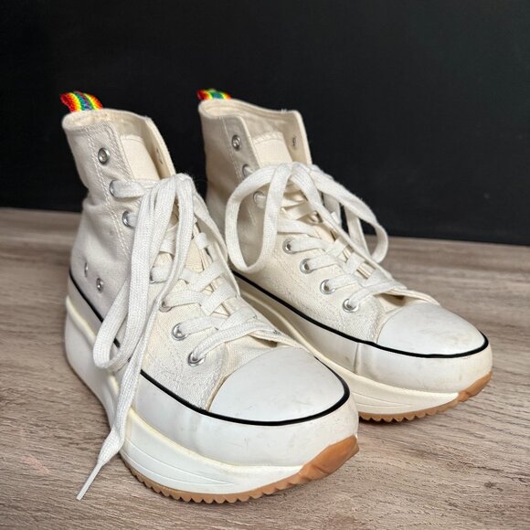 Steve Madden Platform Sneakers, white canvas laceups - Picture 1 of 6